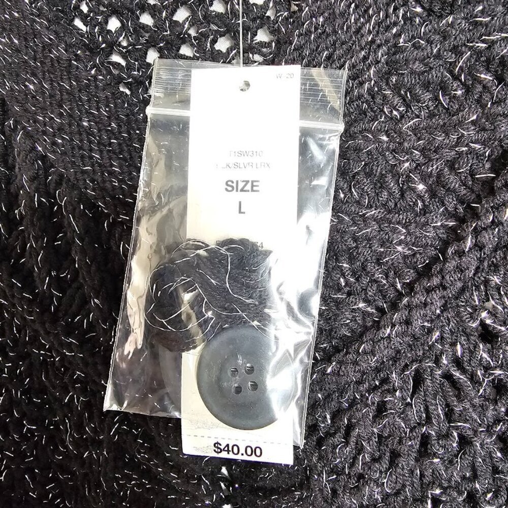 NWT WESTBOUND Open Knit Cardigan Sweater Top size L BLACK & SILVER Buttons Cozy - Picture 4 of 8
